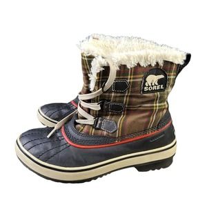 Sorel 1831 Caribou Plaid Snow Boots Womens Size 7 Brown Black